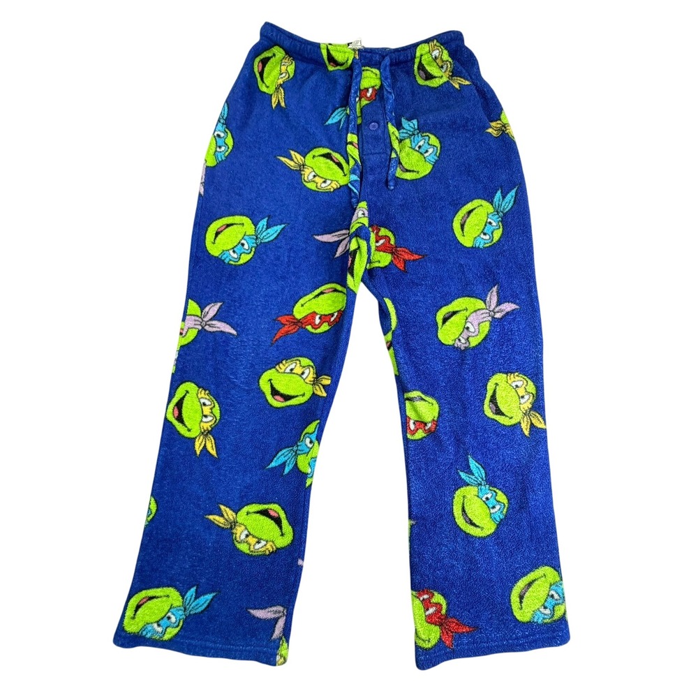 Teenage Mutant Ninja Turtles Pajama Pants Kids Medium Blue Fleece TMNT All Over